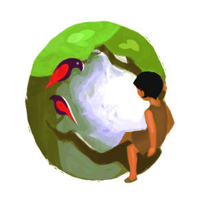 Arya admiring some purple parrots. | Credit: Shane Talbott