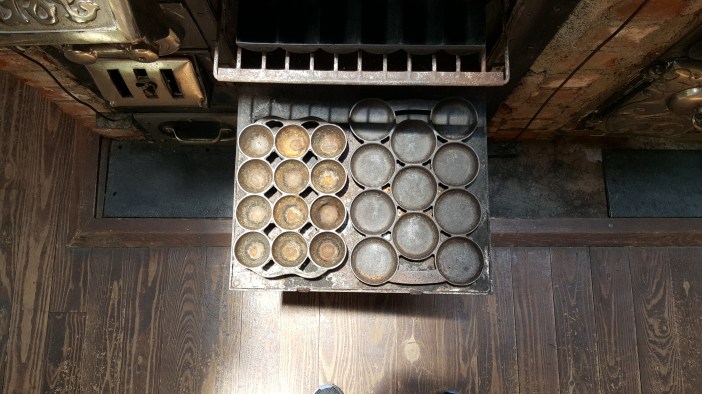 Inside Louis Dupuy's kitchen. A view down at the (not original) stove.
