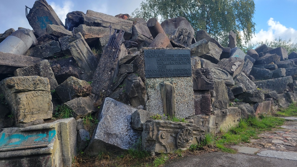 A pile of stonework and building debris.
